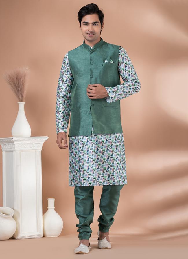 Silk Multi Wedding Wear Embroidery Work Readymade Modi Jacket Kurta Pajama